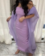 Elegant Long Strapless Evening Dresses with Wrap Sheath Sleeveless Middle East Ankle Length Prom Dress Party Dresses
