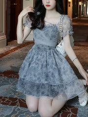 Lunivop  Summer Pink Kawaii Lolita Dress Women Mini Puff Sleeve Beach Casual Elegant Fairy Dress Print Korea Cute Party Dress Female