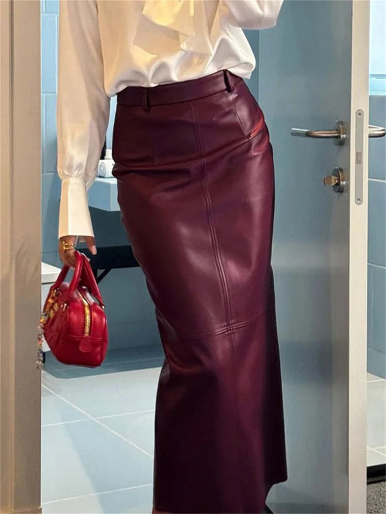 Lunivop PU Leather High Waist Maxi Skirt Female Solid Patchwork Slim Luxury Commute Streetwear Summer Y2k Long Skirt Clothes