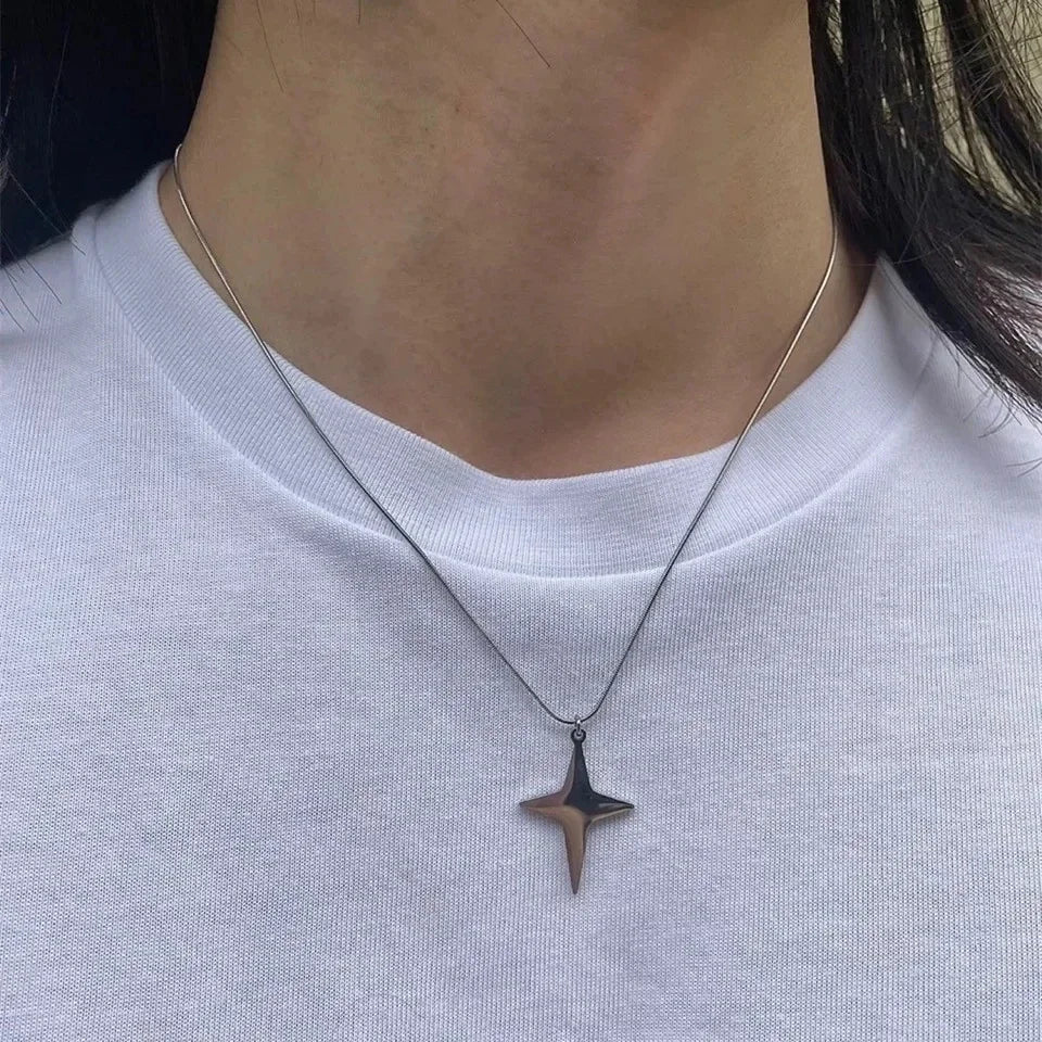 Lunivop Kpop Zircon Cross Star Beaded Necklace Men Imitation Pearl Star Pendant Necklaces Y2K Hiphop Star Tassel Choker Necklace Unisex