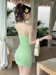 Lunivop  Mini Dresses Women Flowers Patchwork Slash Neck Slim Backless Ruched Sweet Elegant Party Dress Clubwear Female Chic