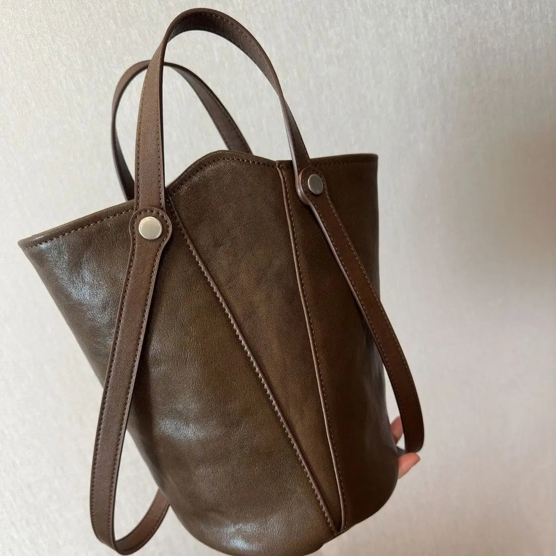 Lunivop  Retro Brown PU Leather Bucket Bags Women Autumn Winter New Large Capacity Underarm Bag Ladies Fashion Versatile Commuter Handbag