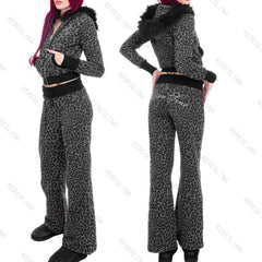Lunivop  2000s European American High street HipHop Punk Rock Aesthetic Zipper Autumn Winter Trendy Female long sleeve Hoodie Pants Set