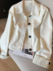 Lunivop Fashion Sweet Slim Denim Jacket Women Korean Long Sleeve Striped Patchwork Short Coat Fall Winter Female Chic Outwear Tops