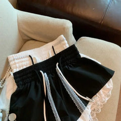 Lunivop  Fake Two Pieces Lace Patchwork Ball Gown Shorts Bud Sweet Spice Girls Small Fellow Pantalones A-line Casual Slim Pantalon