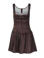 Lunivop  Pure Desire Lace Splice Polka Dot Sleeveless Dress Slimming A-Line  Skirt Vintage Style Gathered Waist Polyester Fabric