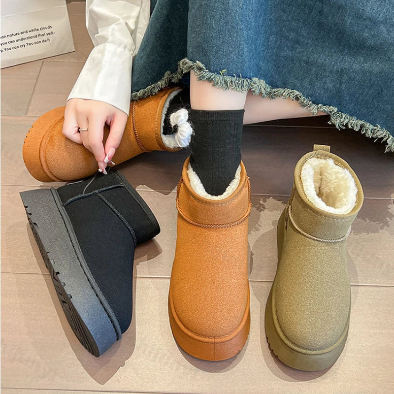 Lunivop Luxury Winter Women Short Plush Warm Snow Boots Casual Shoes New Suede Fur Chelsea Ankle Boots Flats Platform Ladies Shoes