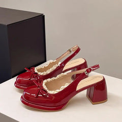 Lunivop  Sweet Bowknot Patent Leather Mary Jane Shoes Women Summer Pointed Toe High Heel Sling Back Pumps Fashion Party Dress Shoes