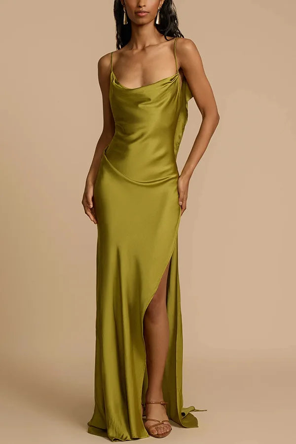 Lunivop  Women Clothing Spring Summer New Spaghetti Strap Split Y2k Dress Ruffles Open Back Casual Loose Vacation Satin Dress