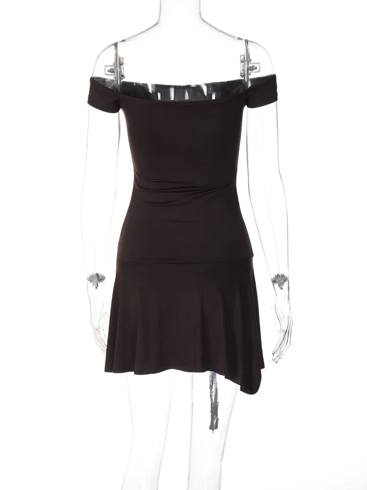 Lunivop Off The Shoulder A Line Knotted Short Dresses Solid Ruffles Streetwear Summer Casual Clothes Party Evening Women Clothes