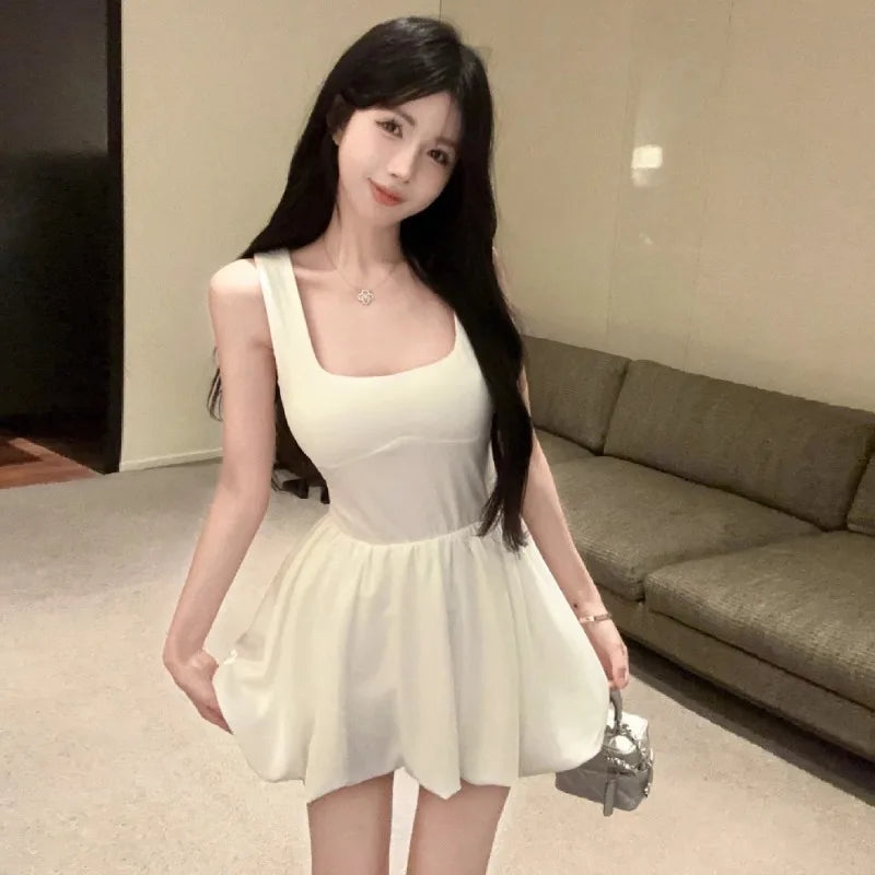 Lunivop  Woman Dress Fashion Sexy Square Collar Sleeveless Slim Summer New Bud Mini Dresses Party Female Clubwear Elegant