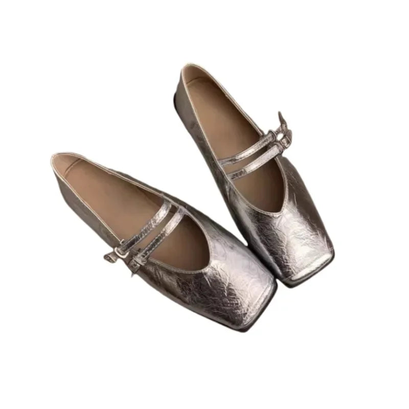 Lunivop Square Toe Women Mary Jane Shoes Fashion Shallow Ladies Casual Soft Sole Flats New Women's Comfort Sliver Ballerinas Shoes