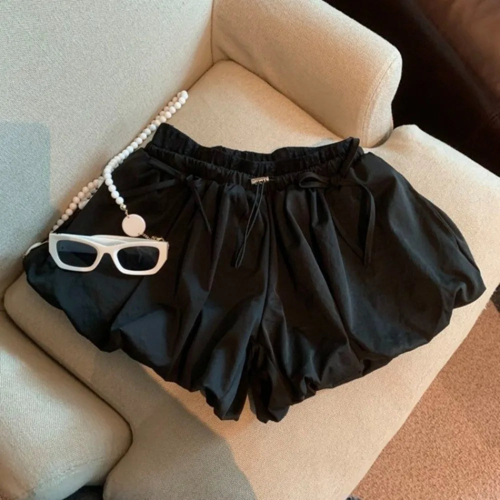 Lunivop  Sweet Spice Girls Bow Cloud Femme Pantalon Bud Ball Gown Short Slim Shorts All-match Ruched French Casual High Waist Pant