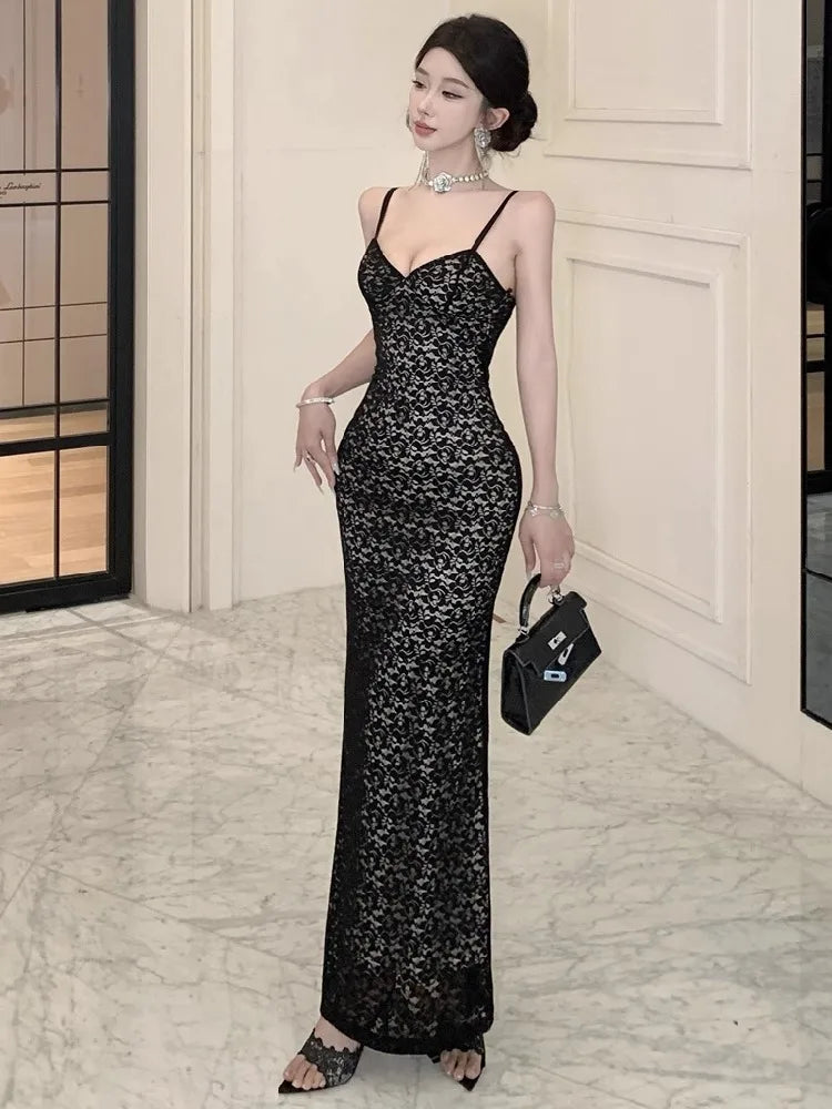 Lunivop  Woman Dress Sexy Elegant Sleeveless V Neck Lace Patchwork Backless Slim Sweet Temperament Party Dresses Female Chic