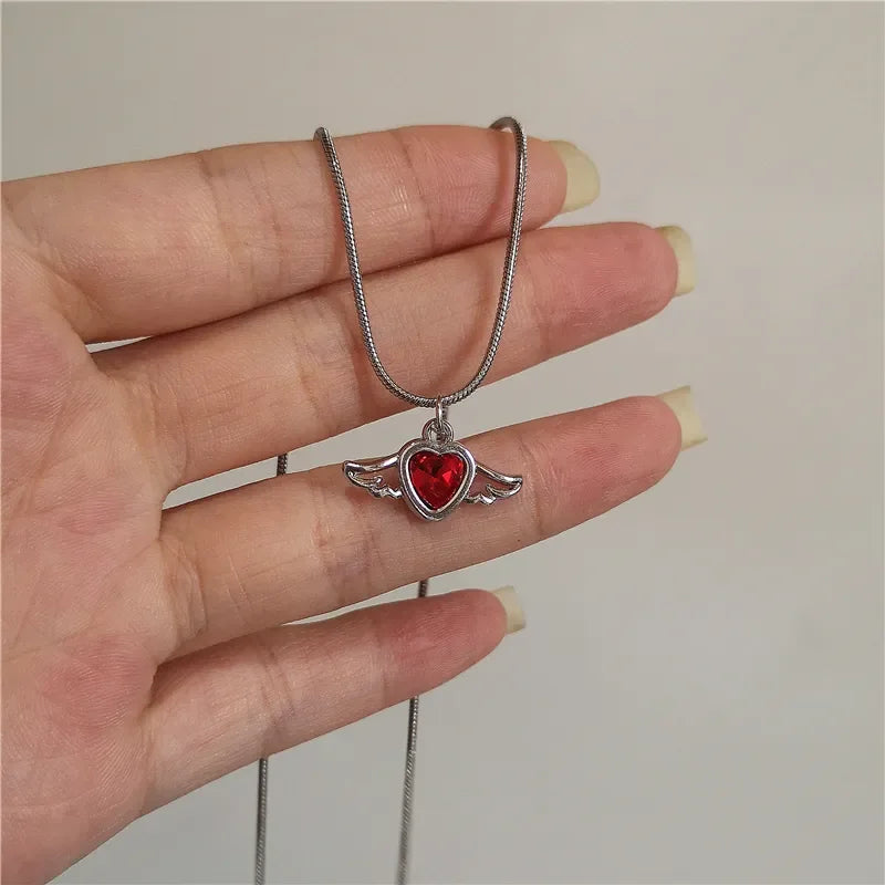 Lunivop Vintage Y2k Red Love Heart Cross Pendant Snake Chain Necklace For Women Men Halloween Aesthetic Gothic Rave Jewelry Accessories