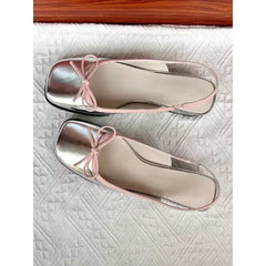 Lunivop  Summer Women's Flats Sliver Boat Shoes Square Toe Slip on Flat Shoes for Woman Ballet Flats Comfortable Bow Women's Sandals