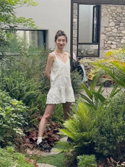 Lunivop  Lace Patchwork Camisole Vest Dresses Simple All-match Vestidos De Verano Mujer 2025 Summer New White Dress for Women