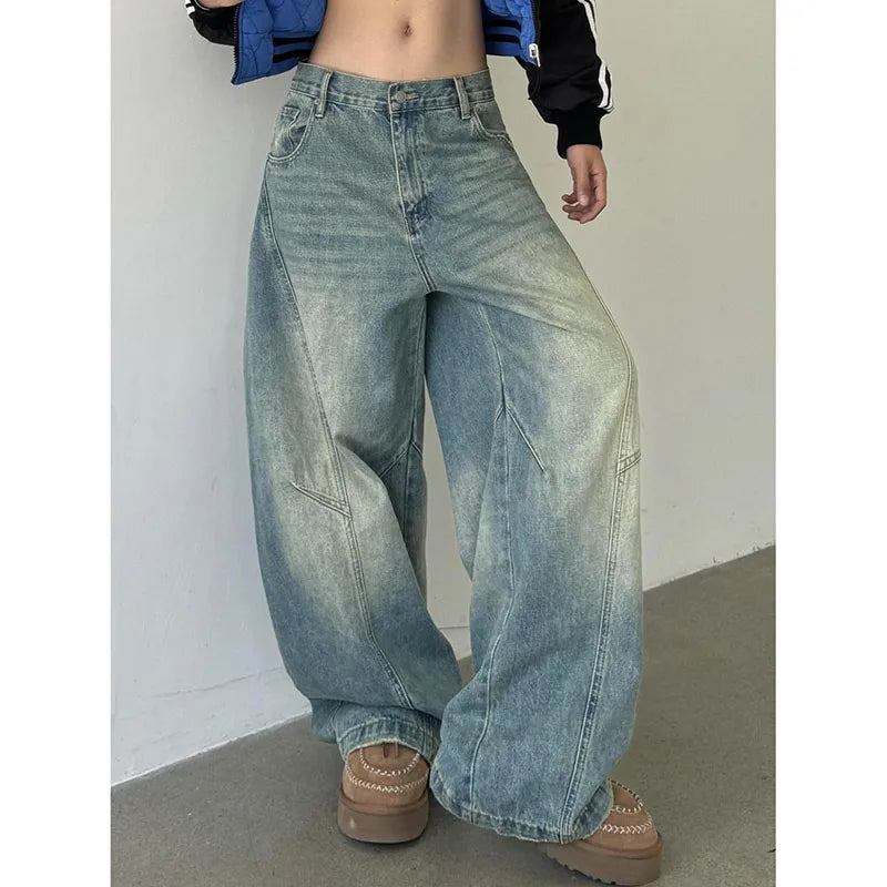 Lunivop Blue Womens Jeans High Waist Vintage Straight Baggy Denim Pants Streetwear American Style Fashion Casual Wide Leg Denim Trouser