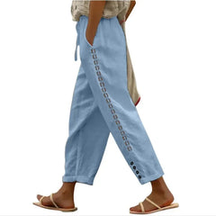 Lunivop  Women Fashion Embroidered Lace Trousers Vintage Lace-Up Pockets Pants Summer Elegant Loose Elastic Waist Long Pants Streetwears