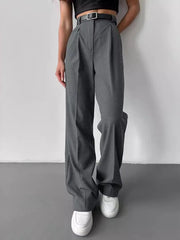 Lunivop  New Spring Autumn Office Ladies Trousers Women High Waist Pants Pockets Casual Wide Leg Full Length Pants Straight Trousers