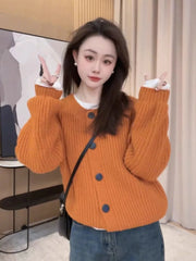 Lunivop Button Down Crew Neck Cardigan Sweater for Women Long Sleeve Cozy Plain Cardigan Soft Knitwear Autumn Winter Casual Chic Outfit