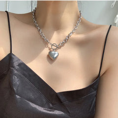 Lunivop Punk Stainless Steel Long Thick Chain Toggle Heart Pendant Necklace For Women Men Goth Choker Necklaces Trend Neck Jewelry