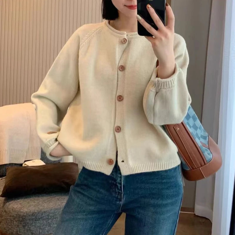 Lunivop Button Up Cardigan Sweater for Women Cozy Knitted Long Sleeve Single Breasted Sweater Jacket Autumn Winter Casual Chic Outfit