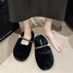 Lunivop Comfort Round Toe Lambs Wool Ballet Flats Woman Warm Teddy Fur Mary Jane Shoes Ladies Design Winter Fluffy Mule Slippers