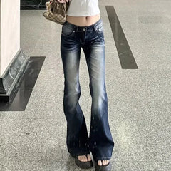Lunivop  Women Fashion Washed Denim Flares Pants Korean Style Low-Waist Slimming Wide Leg Jeans Female Streetwear Sexy Slim Y2K Trousers