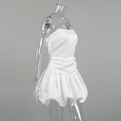 Lunivop  White Fluffy Floral Bud Dress Autumn  New Fashion Women Clothing Satin Strapless Sexy Off The Shoulder Short Dresses