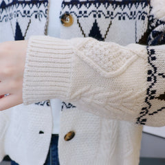 Lunivop Argyle Cardigan Sweaters Women Geometric Print Long Sleeve Button-up Knitted Coat Soft Knitwear Vintage Fall Winter Outfit