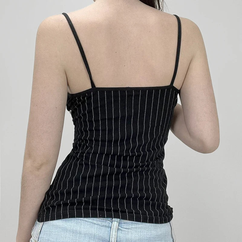 Lunivop  Casual Striped Print Camis Women Summer Y2k Lace Patchwork Sleeveless Crop Top Vintage 2000s Clothing Ladies Harajuku Tee