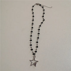 Lunivop Kpop Vintage Punk Silver Color Star Pendant Bead Necklace for Men Women Street Hip Hop Aesthetic Grunge Jewelry Y2K Accessories