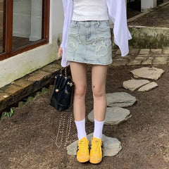 Lunivop  Y2k Mini Skirts Women Denim Lace-up Poskets Single All-match Fashion Sexy Hotsweet Simple A-line High Waist Slim Skirt