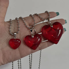 Lunivop Red Heart Pendant Necklace vintage 80s Aesthetic Love inspired choker New Fashion Romantic Heart Necklace For Women