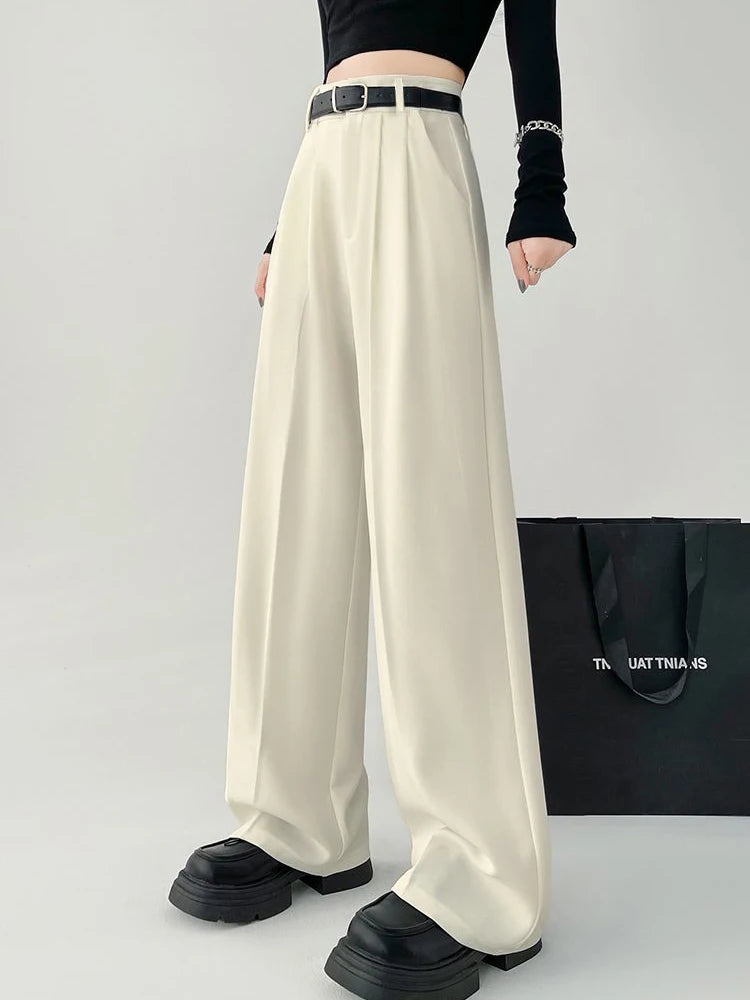 Lunivop  Chic Belt Suit Wide Leg Pant Women Loose Elegant High Waist Casual Trousers Fashion Pockets Korean Sweet Straight Pants New