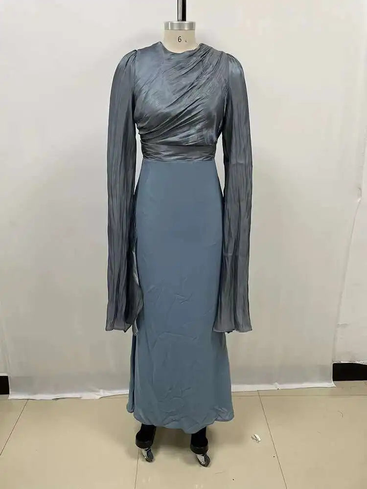 Lunivop Solid Flare Sleeve Women's Long Dresses Round Neck High Waist lunivop Lunivop Solid Flare Sleeve Women's Long Dresses Round Neck High Waist lunivop