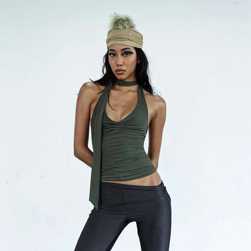Lunivop Halter Ruched Solid Bodycon Womne'S Cami Tops Summer Y2K Streetwear Party Club Sexy 2024 Fashion Casual Clothes