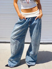 Lunivop  Y2K Hip-hop Stitching Fashion Joker Retro Jeans Female Korean Casual Simple Dress Essential Wide-leg Pants Loose  Joker Overalls
