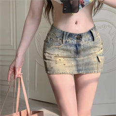 Lunivop  American Retro Blue Denim Skirt For Women Summer Low-waist Sexy Bodycon Skirts New All-match Casual