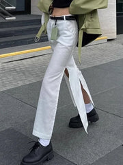 Lunivop  High Waisted Split White Skirts Clothes For Women New Autumn Pure Cotton Slim Fit Simple Solid Color Long Skirts