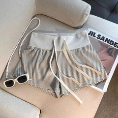 Lunivop  Stripe Summer New Thin Wid Leg Pants Drawstring Loose Casual Hot Sell Patchwork Shorts Simple Office Lady Moda Pantalones