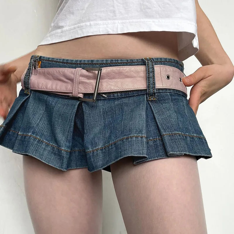 Lunivop New Retro Sexy Women Summer Low Waist Mini Pleated Denim Shorts Skirt Fashionable Street Y2k Harajuku Goth Shorts