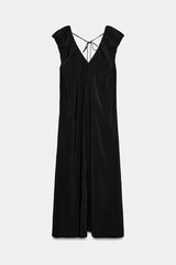 Lunivop  Women Sexy V-neck Flutter Sleeve Long Dress Chic Solid Sleeveless Backless Loose Casual Maxi Dresses New Highstreet Outwear
