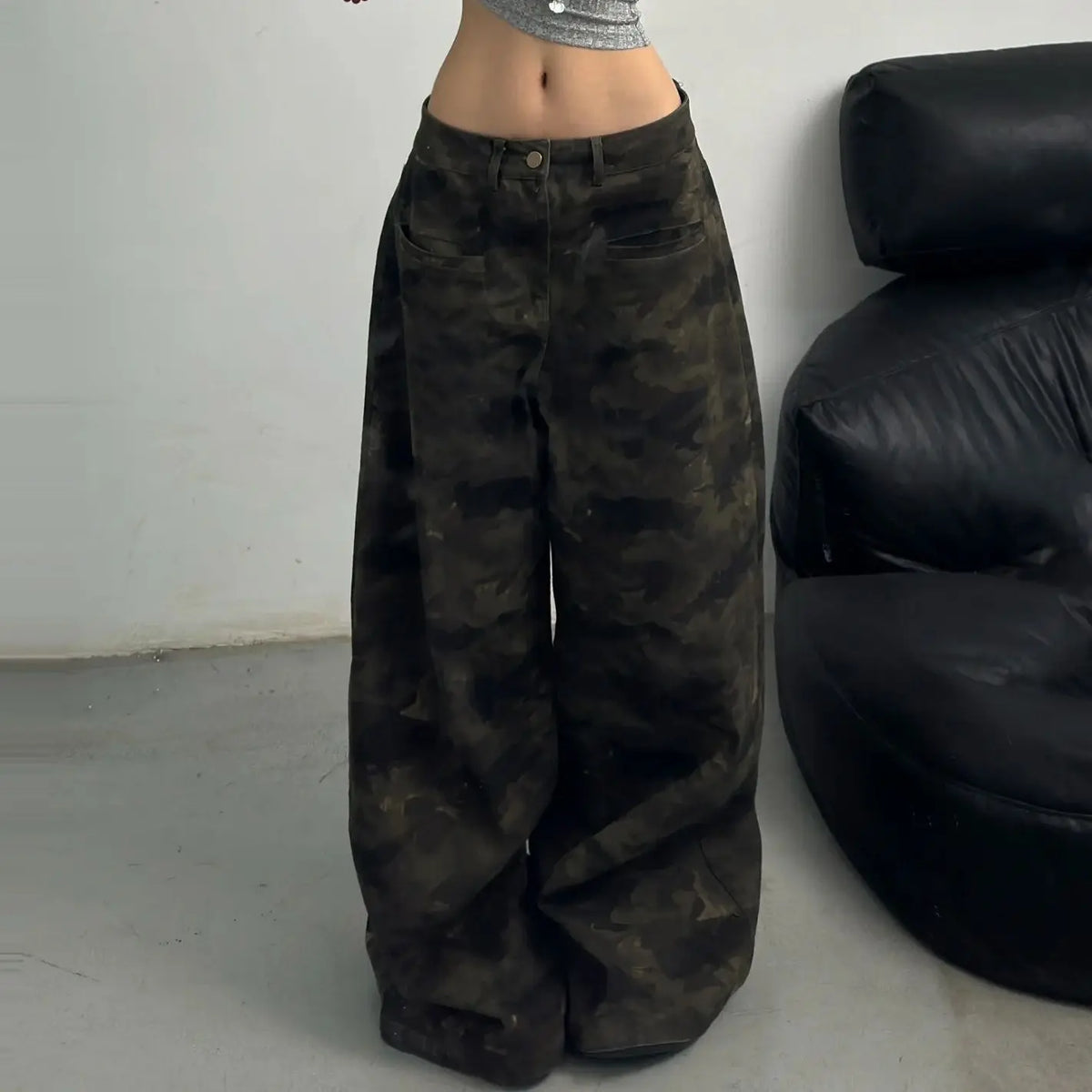 Lunivop  American Retro Camouflage High Waist Baggy Casual Jeans Women Y2K Loose Straight Tube Pants Long Trousers Wide Leg Denim Trouser