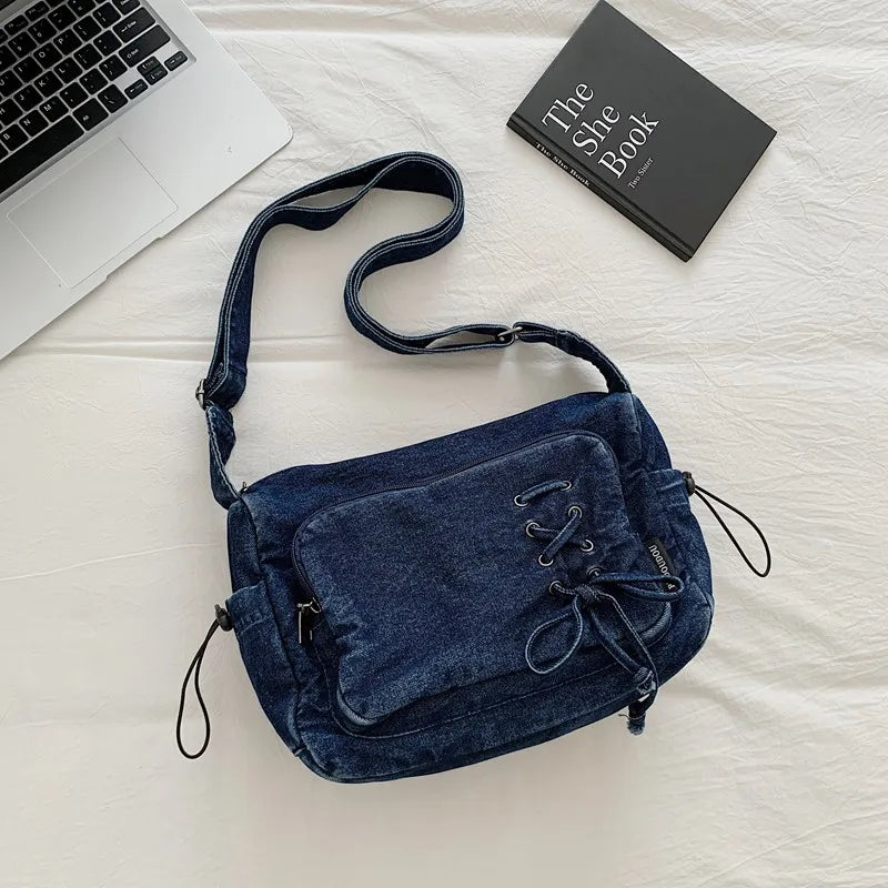 Lunivop Blue Denim Messenger Bags Women 100% Cotton Crossbody Bags Preppy Style Cloth Shoulder Bags Korea Style Leisure Satchels