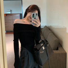 Lunivop Off Shoulder Knit Top for Women Long Sleeve Off-The-Shoulder Ribbed Knit Pullovers Women Sweater Y2K Outfit
