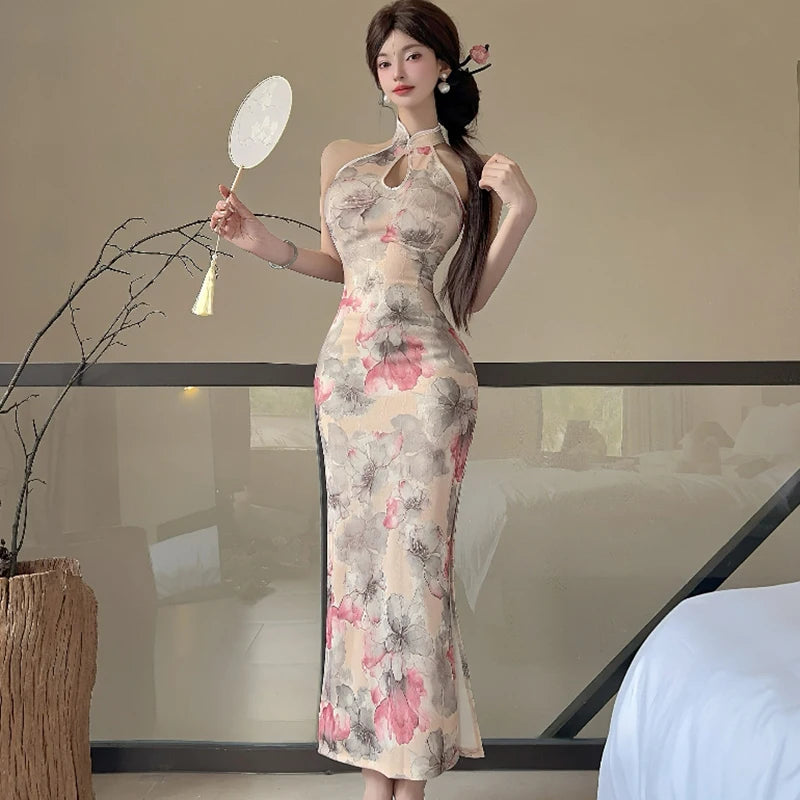 Lunivop  Women Floral Luxury Party Evening Dress Summer Elegant Hollow Out Neck-mounted Long Dress 2025 Korean Bodycon Festival Vestidos