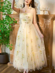 Lunivop Embroidered Mesh Strapless Dresses For Women Slash Collar High Waist Thin Elegant Dress Female Spring 2025 New