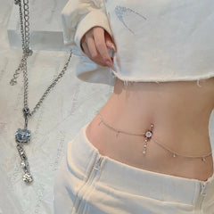 Lunivop Fashion Waist Chains Rhinestone Dangling Belly Chain Body Piercing Jewelry Navel Piercing Belly Ring Chain Belly Ring with Chain